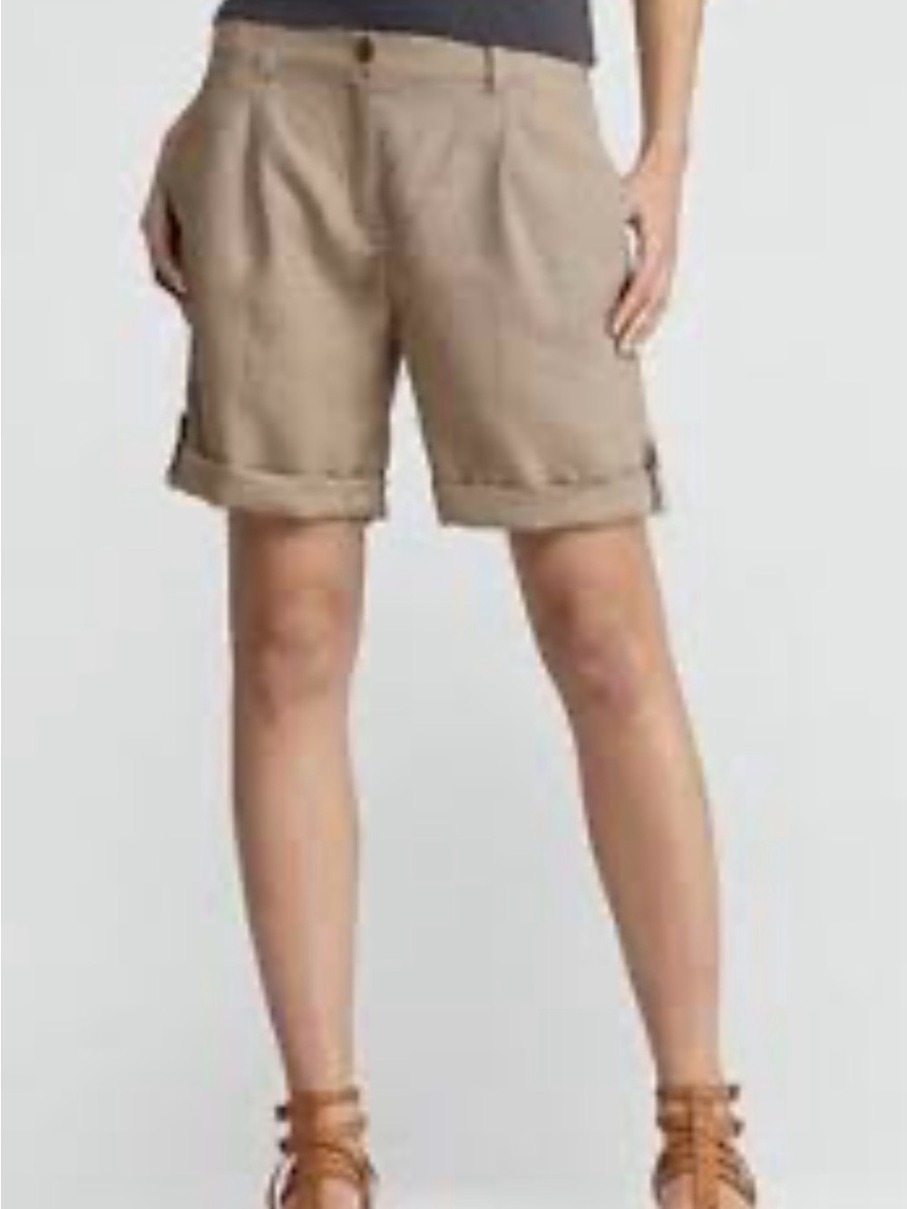 Eileen Fisher Rolled Hem Bermuda Shorts in Khaki